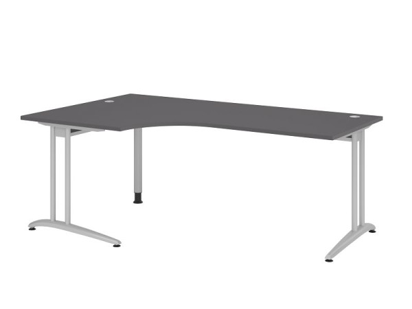Table d'angle Hammerbacher pied C 200x120cm 90° graphite, forme d'angle 90°, chemin de câbles horizontal, peut être monté à gauche ou à droite, VBS82/G/S