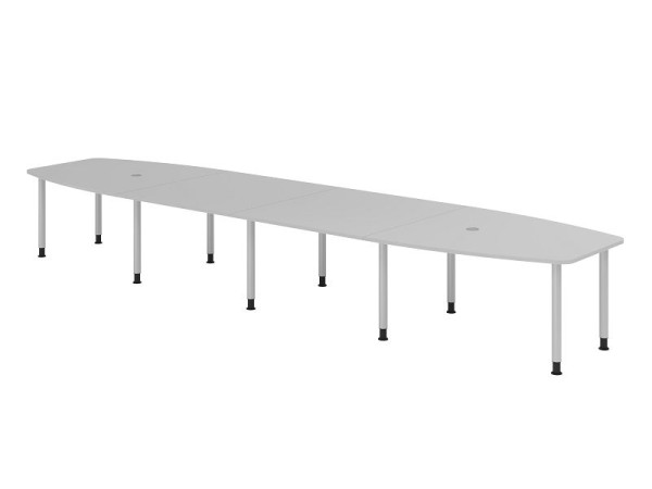 Table de conférence Hammerbacher KT52C, 520 x 130 cm, plateau : gris, épaisseur 25 mm, cadre de dix pieds argenté, tube rond 6 cm, hauteur de travail 72-74 cm, VKT52C/5/S