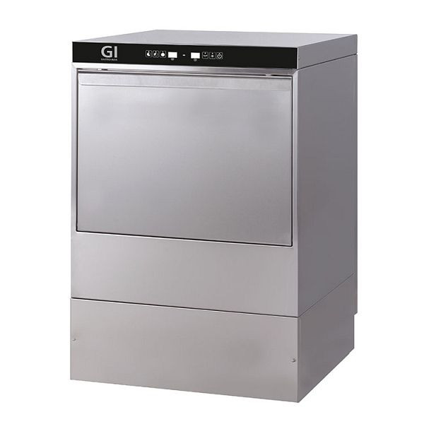 Lave-vaisselle Gastro-Inox avec pompe, distributeur de savon et réservoir de rupture, 50x50cm, 400V, numérique, acier inoxydable AISI 304, 400.106