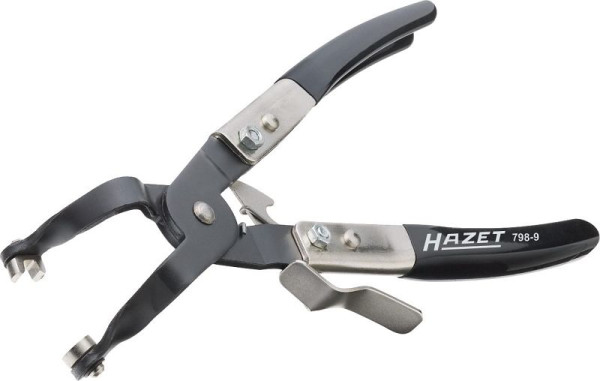 Pince pour colliers de serrage Hazet, dispositif de verrouillage, mâchoires rotatives, coudée à 110° - pour les espaces restreints, poignées trempées, 798-9