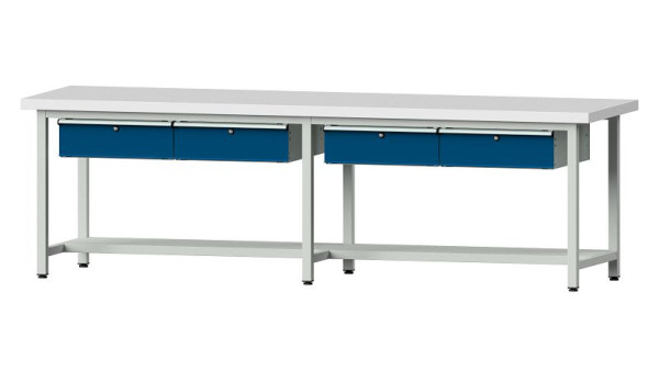 Bancs de travail ANKE table de travail, modèle 195, 2800 x 800 x 850 mm, RAL 7035/5010, KSP 50 mm, 401.486