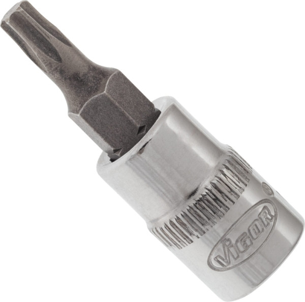 Embout de tournevis VIGOR TORX, carré creux 6,3 mm (1/4 pouce), profil TORX interne, T20, V2444N