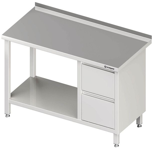 Table de travail Stalgast avec base, 1000x600x850 mm, avec bloc 2 tiroirs à droite, avec dosseret, soudé, VAT10606RA
