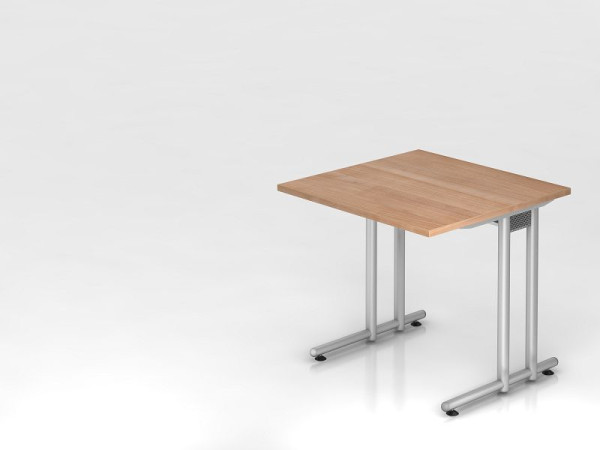 Bureau Hammerbacher pied C 80x80cm noyer/argent, hauteur de travail 72 cm, VNS08/N/S