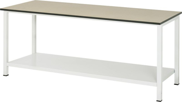 Table de travail RAU série 900, L2000xP800xH825mm, plan de travail en MDF (panneau de fibres de moyenne densité), épaisseur 22mm, avec étagère en bas, profondeur 650mm, 03-900-6-F22-20.12