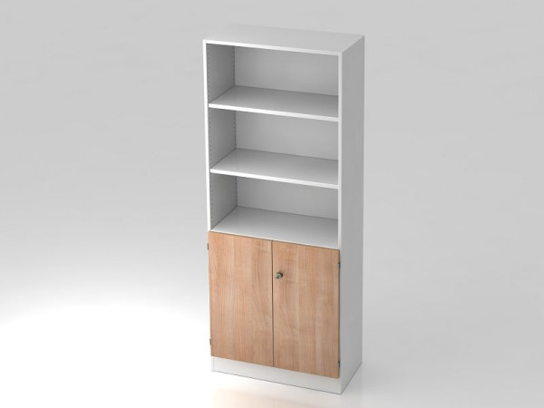 Armoire Hammerbacher 5OH, portes 2OH, panneau de base, poignée rayée blanc/noyer, 80x42x200,4 cm (LxPxH), V6770/W/N/SG