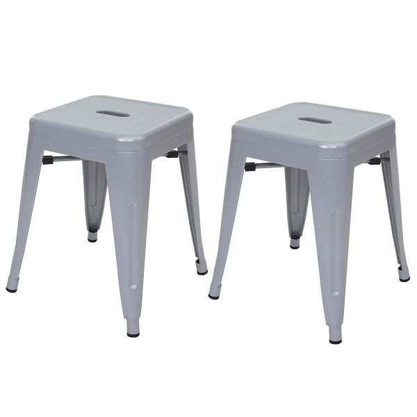 Mendler set de 2 tabourets HWC-A73, tabouret en métal, design industriel en métal empilable, gris, 70806