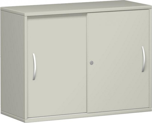 Armoire à portes coulissantes geramöbel avec panneau central, 2 étagères décoratives intégrées, avec pieds réglables, 1000x425x720, gris clair/gris clair, N-10S7210-LL