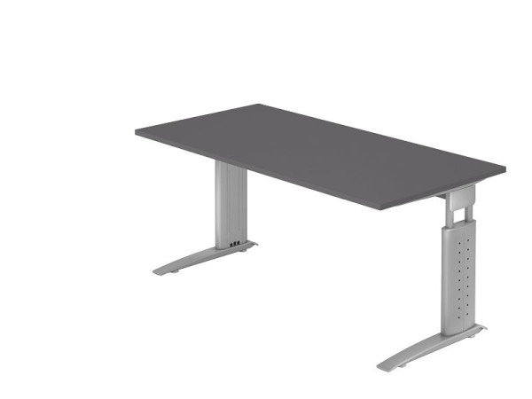 Bureau Hammerbacher pied C 160x80cm graphite/argent, hauteur de travail 68-86 cm réglable, VUS16/G/S