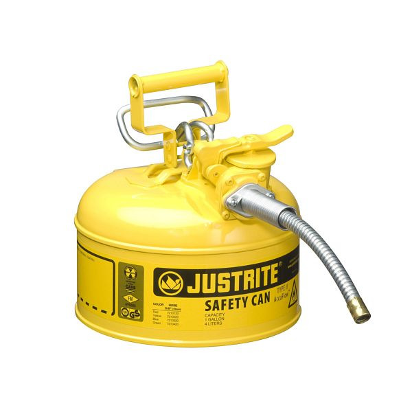Conteneurs de sécurité Justrite AccuFlow Type II 1002, 25,4 cm x 25,4 cm, 2794 cm, jaune, Type II - tuyau 16⌀ x 229 mm, JCN7210220