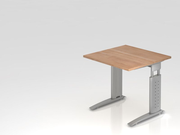 Bureau Hammerbacher pied C 80x80cm noyer/argent, hauteur de travail 68-86 cm réglable, VUS08/N/S