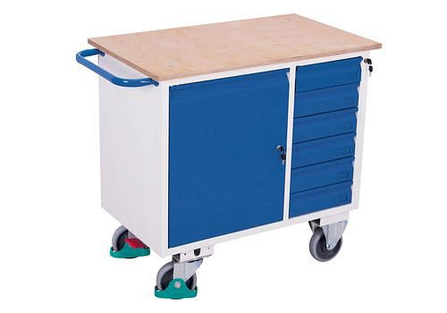 Chariot d'atelier DENIOS classic-line avec porte battante et 6 tiroirs, 271553