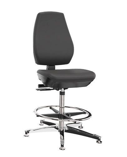 Chaise de travail de laboratoire Dauphin simili cuir, piètement aluminium, patins, repose-pieds, 266941