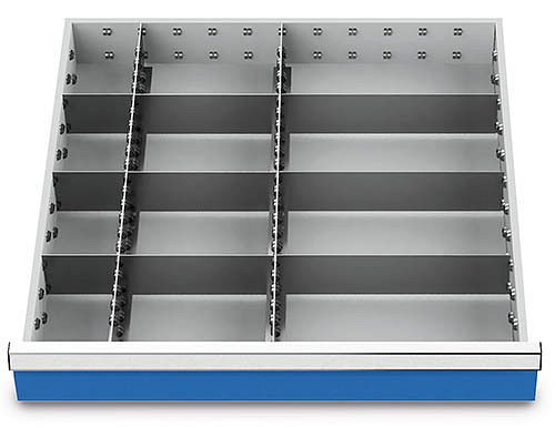 Bedrunka+Hirth inserts de tiroir T736 R 24-24, pour hauteur de panneau 150/175 mm, 2 x MF 600 mm, 3 x TW 100 mm, 3 x TW 200 mm, 3 x TW 300 mm, 147BLH150