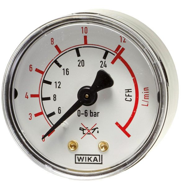 Manomètre de travail ELMAG (Argon-CO2), Ø 50mm, 0-12 L/min./0-24 CFH, fond AG 1/8' pour régulateur de pression MINI (EUROMIG, ETP), 54134