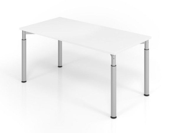 Bureau Hammerbacher YS16, 160 x 80 cm, plateau : blanc, épaisseur 25 mm, chant épais en ABS, forme rectangulaire, argent, VYS16/W/S