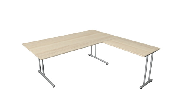 Poste de travail angulaire Kerkmann start-up, composé d'un bureau L 2000 x P 1000 x H 750 mm et d'une table d'extension 1000 x 600 x 750 mm, érable, 11436750