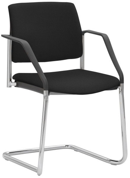 Mayer Sitzmöbel chaise empilable, structure luge chromée, accoudoirs, noir, 2518_F1_A_30617