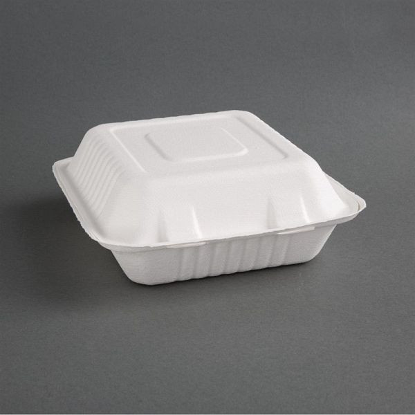 Fiesta Compostable Boîtes de menu en bagasse compostable avec couvercle à charnière 3 compartiments (lot de 200), FC526