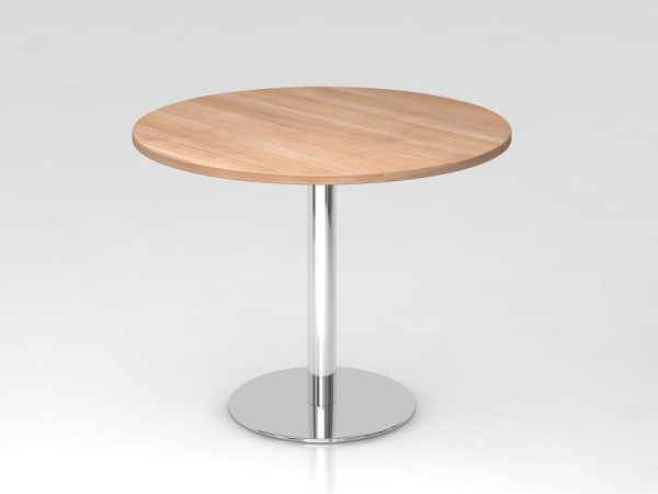 Table de réunion Hammerbacher 100cm ronde noyer/chrome, structure chromée, VSTF10/N/C