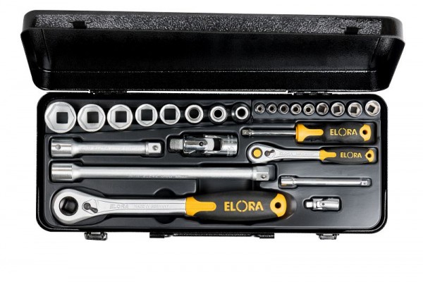 Jeu de clés à douille ELORA 1/4 "+ 1/2", hexagone, 25 pièces, 714-6MU, 0714562502000