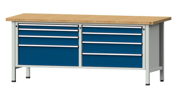 Établis ANKE Établi en caisson, modèle 144 VX, 2000 x 800 x 840 mm, RAL 7035/5010, BMP 40 mm, 330.160
