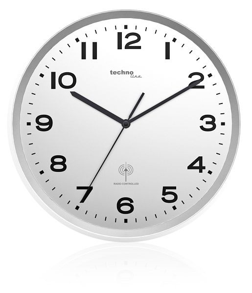 Horloge murale radiocommandée Technoline argent, horloge radiocommandée en plastique, dimensions: Ø 30 cm, DCF-77, WT 8500 argent