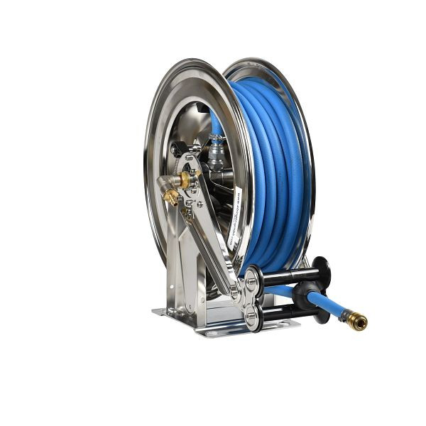 Enrouleur de tuyau Ebinger OSM 400, boîtier en acier inoxydable, fluide : air comprimé, tuyau de 20 m, 1.404.103