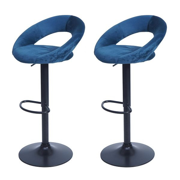Mendler ensemble de 2 tabourets de bar HWC-F46, tabouret de bar tabouret de comptoir tabouret de bistrot, cadre noir, velours, pétrole, 69707