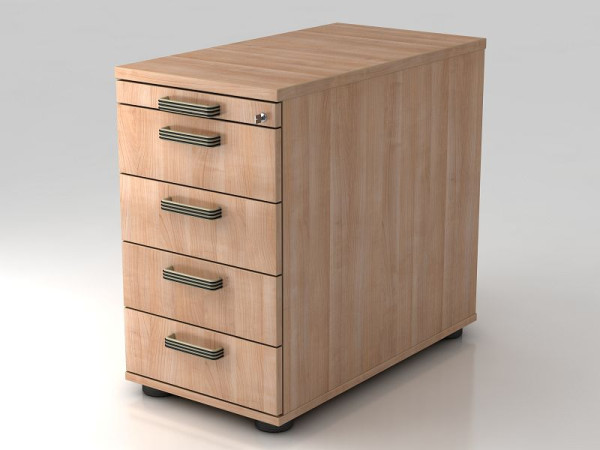 Conteneur sur pied Hammerbacher 80cm, 4 tiroirs, poignée barrette de verrouillage noyer, 42,8x72-76x80 cm, 1/3/3/3/3 HE, VSC50/N/N/SG