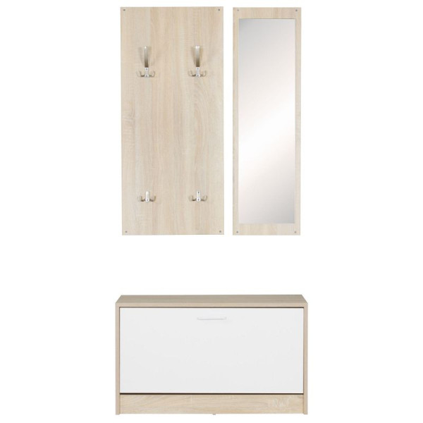 Armoire murale Wohnling JANA avec miroir et meuble à chaussures en aggloméré Sonoma, WL5.165