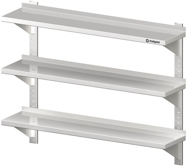 Étagère murale triple Stalgast avec supports et rails muraux, 1600x400x930 mm, réglable en hauteur, soudée, VWB16403