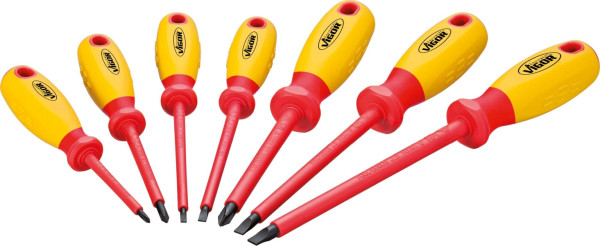 Jeu de tournevis VIGOR VDE, profil fendu, profil Phillips PH, 0,5 x 3 - 1,2 x 6,5, PH0 - PH2, nombre d'outils : 7, V2027