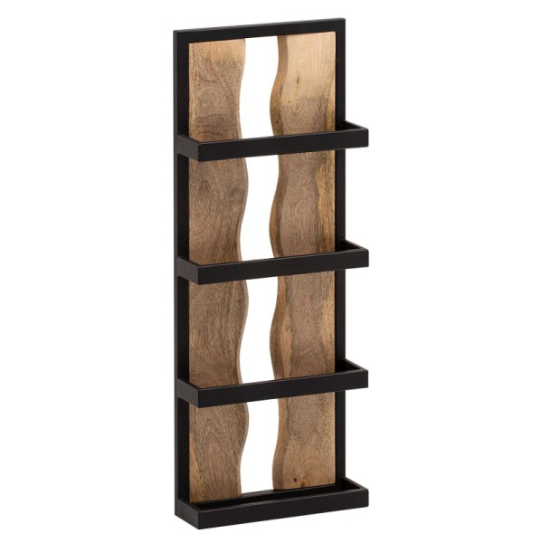 Wohnling Etagère Murale 30x80x10 cm Étagère Suspendue en Bois Massif/Métal de Manguier Industriel, Etagère Flottante Design Rectangulaire, avec 4 Etagères & Motif Vague, WL6.773