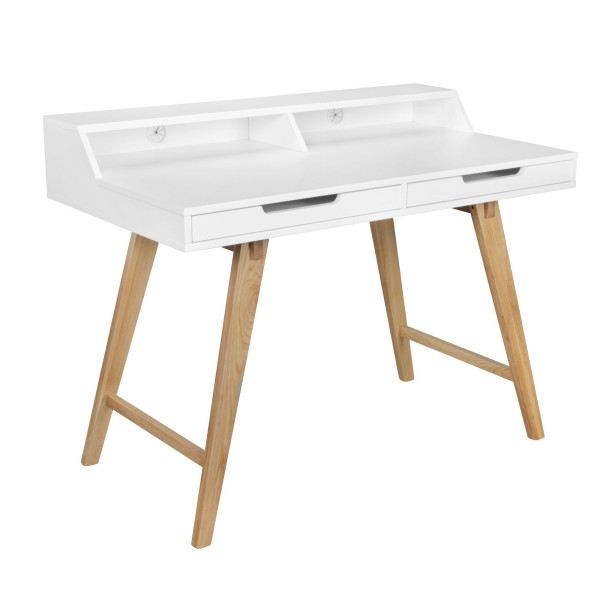 Bureau Wohnling 110 x 85 x 60 cm Table de travail scandinave en bois MDF blanc mat, table d'ordinateur portable design avec passage de câbles, WL5.186