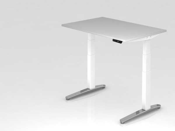 Bureau assis-debout électrique Hammerbacher 120x80cm gris/blanc, poli, forme rectangulaire, VXBHM12/5/WC
