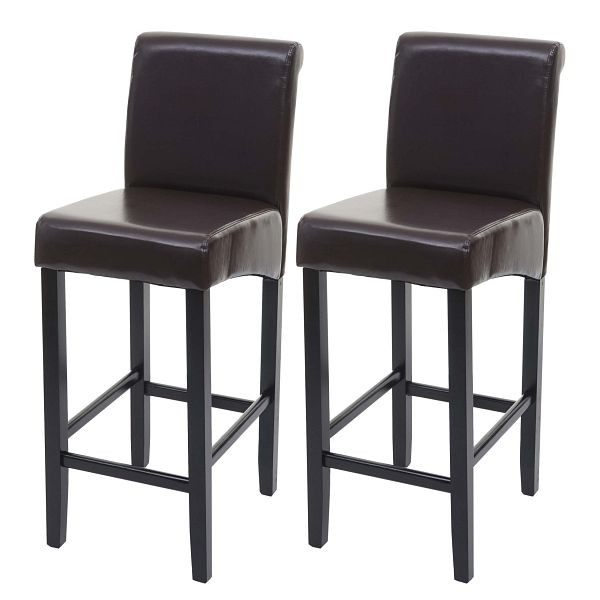 Ensemble de 2 tabourets de bar Mendler HWC-C33, tabouret de bar, bois, marron, pieds foncés, cuir, 7917