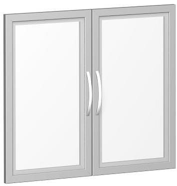 geramöbel set de portes en verre satiné dans un cadre en bois, pour une largeur de corps de 800 mm, y compris amortisseur de porte, non verrouillable, 2 hauteurs de dossier, argent, S-382901-GT