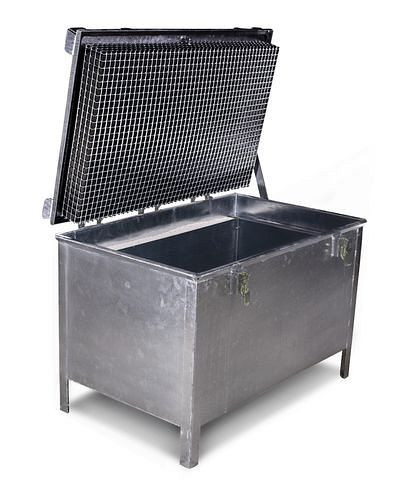 Conteneur de stockage de batterie lithium-ion DENIOS, 280,7 l, acier galvanisé, remplissage PyroBubbles®, 272-948