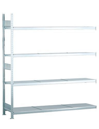 Rayonnage grande portée Schulte avec tablettes en acier, champ supplémentaire, 4 niveaux de rangement, largeur des compartiments 2500 mm, 2506 x 836 x 2500 mm, 278917