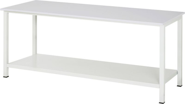 Table de travail RAU série 900, L2000xP800xH825mm, plan de travail avec revêtement en résine mélamine, épaisseur 22 mm, avec étagère en bas, profondeur 650mm, 03-900-6-M22-20.12