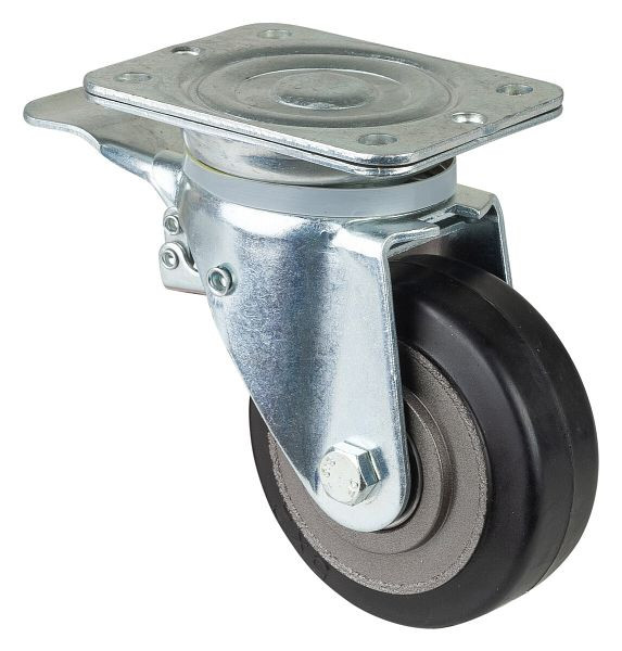 BS Rolls Roulette robuste avec frein, largeur 50 mm, Ø125 mm, jusqu'à 275 kg, bandages élastiques noirs, corps de roue coulé, roulements à billes, N120.B81.125