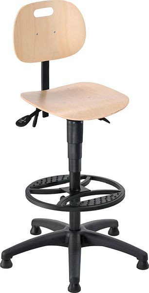 Siège de travail pivotant Bedrunka+Hirth avec patins et repose-pieds, hauteur d'assise 590 - 840 mm, assise : contreplaqué de hêtre, 05.94.36