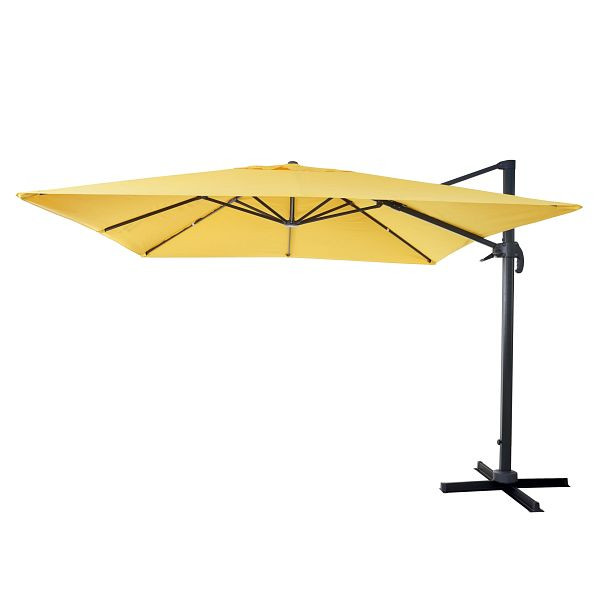 Mendler gastronomy parapluie feu tricolore HWC-A96, parapluie 3x3m (Ø4,24m) polyester aluminium/acier 23kg, jaune sans support, rotatif, 153408+153437+122472