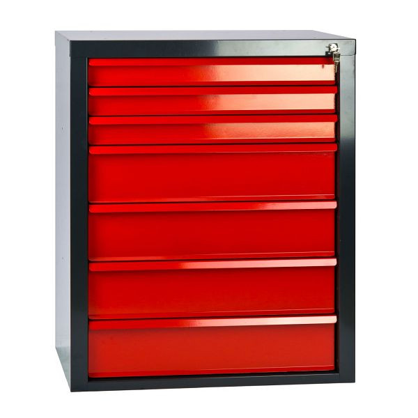 Armoire à tiroirs ADB "MAMMUT" 7 tiroirs, couleur corps : gris, RAL 7016, couleur tiroirs : rouge, RAL 3020, dimensions LxPxH : 70x43,5x90 cm, 24800