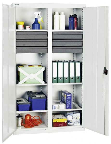 armoire à outils et matériel série 3000, 7035/7035, 6 tiroirs 100 mm, cloison centrale, 6 tablettes, 3004207