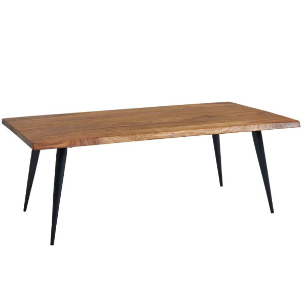 Wohnling Table basse 110 x 60 x 40 cm en bois massif de Sheesham avec bord d'arbre, table de salon, table basse carrée avec cadre en métal, WL6.543
