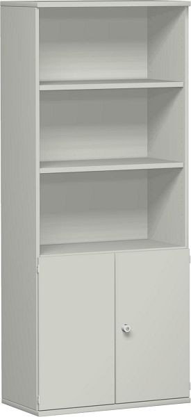 armoire modulaire geramöbel 1.+2. Porte en bois hauteur classeur, verrouillable, 3ème-5ème étagère hauteur classeur, 3 étagères décoratives, 800x425x1920, gris clair, N-10M50829-LL