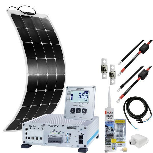 Système solaire pour camping-car Offgridtec mTriple Flex S avec 1 module solaire 120 W 30/20/250 Votronic Triple Charger et panneau combiné Jupiter 5747 VPC, 4-01-010435-002