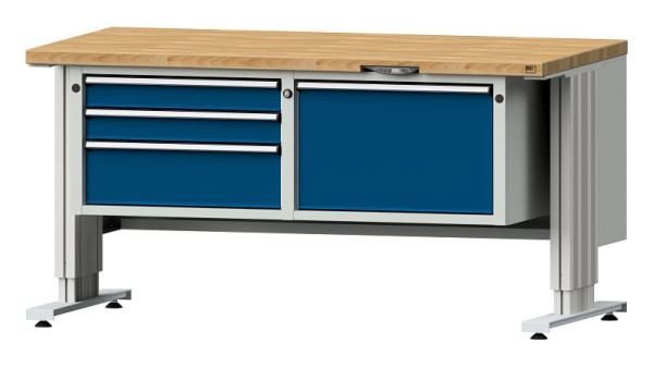 ANKE établi table de travail LIFT avec base, large, modèle 802 VL, 1500 x 800 x 740-1140 mm, RAL 7035/5010, BMP 40 mm, 405.501